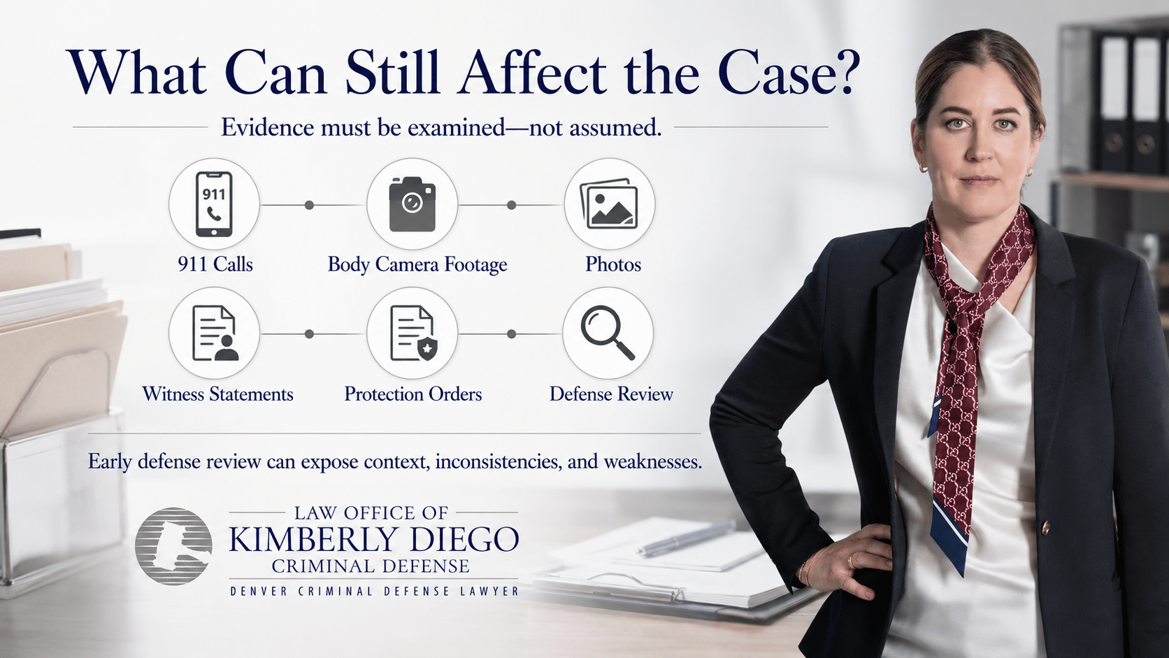 Kimberly Diego with an infographic showing evidence that can affect a Colorado domestic violence case